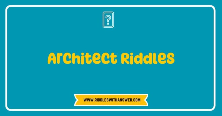 An engaging image depicting a collection of architectural riddles, featuring blueprints and sketches alongside thought-provoking questions like 'What has keys but can't open locks?' and 'I can be cracked, made, told, and played. What am I?' This illustration captures the essence of architect riddles, blending