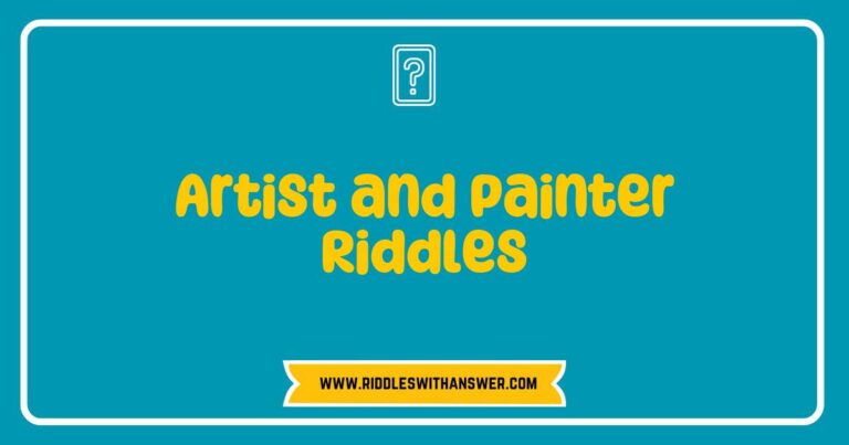 Colorful collage of art supplies and an easel featuring an imaginative painting, symbolizing 'Artist and Painter Riddles' that challenge creativity. The image showcases brushes, vibrant paint tubes, and a sketchbook, inviting viewers to explore playful riddles about famous artists, painting techniques, and the
