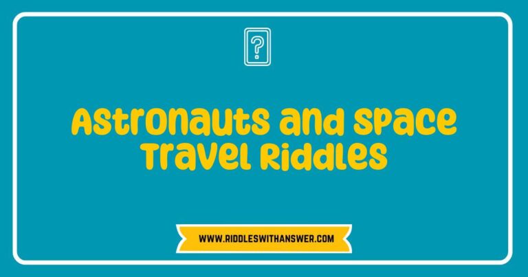 Two astronauts in space pondering fun space travel riddles while floating among stars and planets; image highlights their curiosity and excitement for exploring the universe through engaging riddles about space exploration, galaxies, and cosmic adventures.