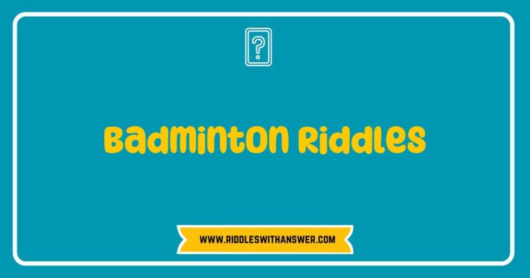 Colorful badminton-themed illustration featuring various badminton riddles, such as 'What game do birds love to play?' and 'What shuttlecock never flies?' This image captures the fun and creativity of badminton riddles, perfect for engaging fans of the sport and those looking for entertaining challenges related to badminton.