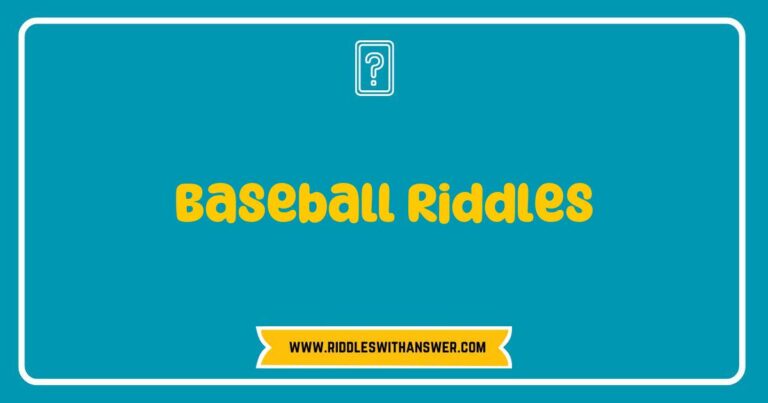 Colorful illustration of a baseball with playful text bubbles showcasing popular baseball riddles, such as 'What has grass but no flowers? A baseball field!' and 'Why was the baseball team always in trouble? Because they kept getting caught stealing bases!' Perfect for engaging fans and sparking laughter among players