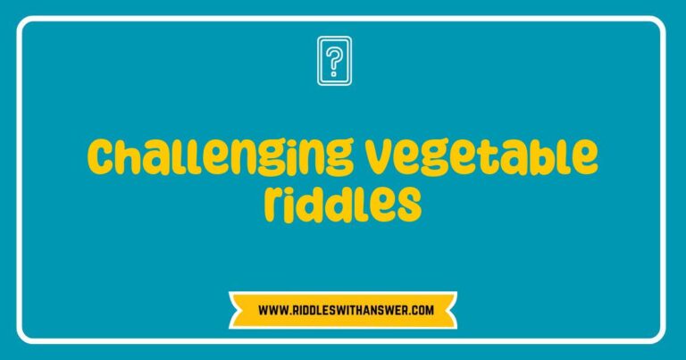 Colorful assortment of vegetables with a thought bubble featuring challenging vegetable riddles, including 'What vegetable can you throw away the outside and eat the inside?' and 'I am a green vegetable that is often mistaken for a fruit, what am I?' This engaging image highlights fun and educational riddles for