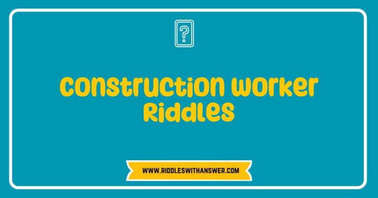 Construction worker solving clever riddles on a job site, featuring humorous construction-themed puzzles like 'What has nails but can't hammer?' and 'I build up tall and tear down low, what am I?'. This image captures the fun side of construction work and the camaraderie among workers as they enjoy