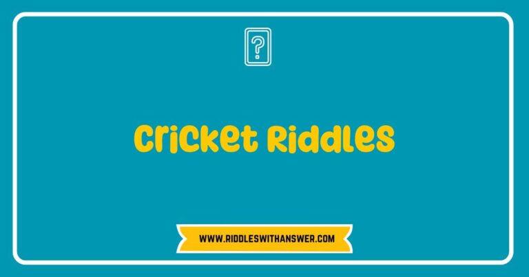 Colorful illustration of a cricket-themed riddle book featuring various cricket riddles like 'What has a ball and a bat but never plays?' and 'I can fly but I’m not a bird, I can bounce but I’m not a ball – what am I?' Perfect for cricket fans looking