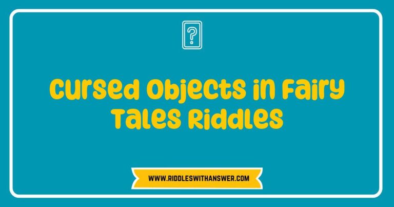 Intriguing illustration of cursed objects from fairy tales, featuring a haunted mirror, a bewitched ring, and a mysterious potion bottle, with riddles hinting at their dark origins and magical powers. Explore the captivating world of 'Cursed Objects in Fairy Tales Riddles' that challenge the
