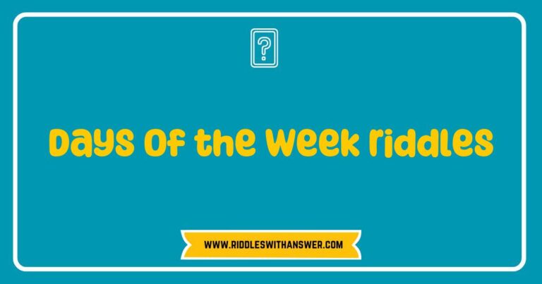 Colorful illustration featuring a variety of 'Days of the Week Riddles', showcasing playful characters representing each day, with thought bubbles containing fun clues and rhyming riddles related to Monday, Tuesday, Wednesday, Thursday, Friday, Saturday, and Sunday, perfect for engaging children and enhancing their