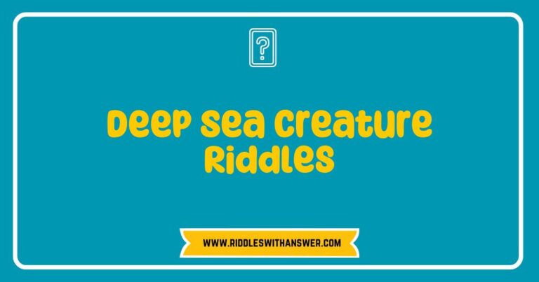 Colorful illustration of deep sea creatures surrounded by playful riddles, featuring a glowing jellyfish, a mysterious anglerfish, and a swirling octopus. The image showcases intriguing deep sea creature riddles that engage viewers, inviting them to solve fun, ocean-themed puzzles while exploring the wonders of marine