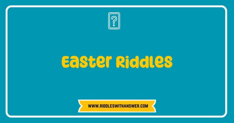 Colorful Easter eggs scattered on a vibrant spring background, featuring playful Easter riddles like 'What has keys but can't open locks?' and 'What kind of music do bunnies listen to?' Perfect for kids' Easter celebrations and family gatherings, these fun Easter riddles add excitement to egg hunts and