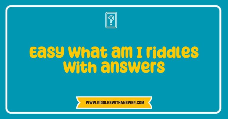 Easy what am I riddles with answers featuring colorful illustrations of classic riddles like 'I speak without a mouth and hear without ears. What am I?' and 'I can be cracked, made, told, and played. What am I?' This image showcases a fun collection of simple and engaging