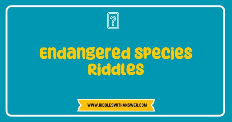 Colorful illustration of endangered species riddles featuring a majestic tiger, a playful sea turtle, and a wise owl, with text overlay that reads 'Can you guess which endangered species this is? Discover fun riddles about wildlife conservation and learn about the importance of protecting our planet's most vulnerable animals.'