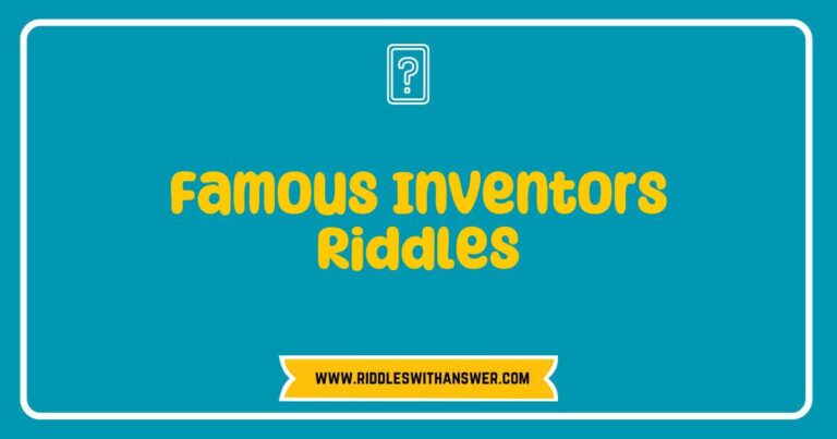Colorful illustration featuring famous inventors riddles, showcasing iconic figures like Thomas Edison and Nikola Tesla, with playful text bubbles presenting clever riddles about their groundbreaking inventions such as the light bulb and alternating current. Ideal for educational content on inventors and creativity, this image captures the essence of innovation and