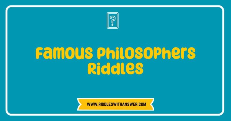 An engaging collage of famous philosophers riddles, featuring thought-provoking questions by Socrates, Plato, and Descartes, with whimsical illustrations that depict their philosophical inquiries. The image showcases riddles like 'What can you know?' and 'Is reality an illusion?' emphasizing the intriguing intersection of philosophy and