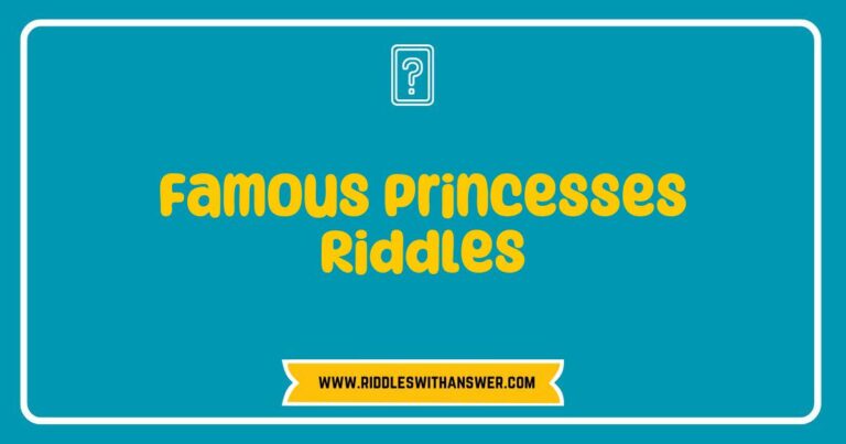 Colorful illustration of famous princesses featuring a whimsical riddle game, showcasing iconic characters like Cinderella, Snow White, and Rapunzel. The image highlights intriguing riddles about princess traits, their adventures, and enchanted kingdoms, making it perfect for a fun children's activity on famous princesses riddles
