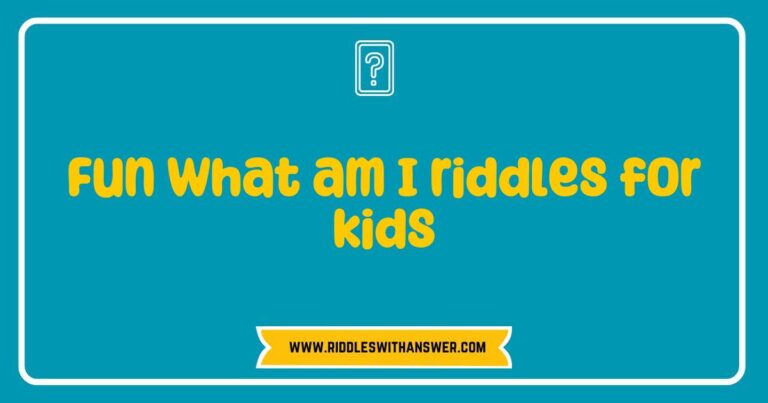 Colorful illustration of kids laughing while solving fun 'What am I?' riddles, featuring popular riddles like 'I speak without a mouth and hear without ears. What am I?' and 'I have keys but open no locks. What am I?' Perfect for engaging young minds in creative thinking