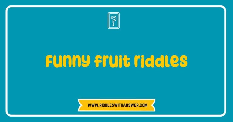 Colorful assortment of fruits with playful expressions, featuring funny fruit riddles like 'What fruit is always sad? A blueberry!' and 'Why did the banana go to the doctor? Because it wasn’t peeling well!' Perfect for a lighthearted quiz or educational activity, this image captures the joy of