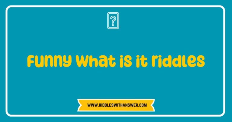 Image showcasing a collection of funny 'what is it' riddles, featuring colorful illustrations and playful typography. Each riddle is designed to challenge the mind and spark laughter, highlighting classic examples like 'What has keys but can't open locks?' and 'What has hands but can't clap?' Perfect for engaging