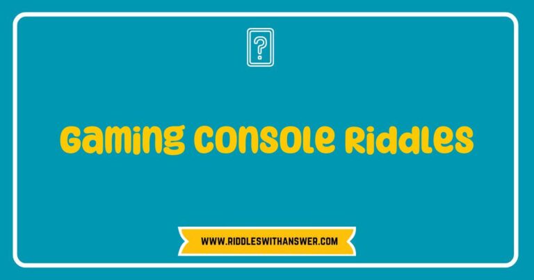 Close-up image of a gaming console with colorful game controllers, featuring a thought bubble with riddles such as 'What has buttons but can't be pressed?' and 'I can take you to worlds unknown, but I'm not a plane. What am I?' Perfect for gamers and puzzle enthusiasts, this gaming