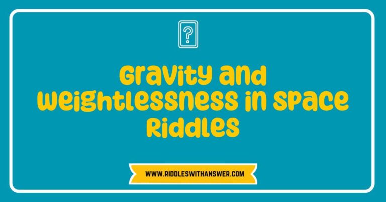 An engaging illustration of astronauts experiencing gravity and weightlessness in space, featuring thought-provoking riddles about gravity, such as 'What has weight but floats?' and 'What can you drop in space without making a sound?' This image highlights the fascinating concepts of gravity and weightlessness, making it perfect for