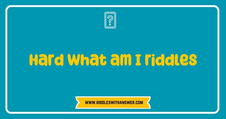 Image of a person pondering over hard 'What am I?' riddles, with thought bubbles displaying various tricky riddles like 'I speak without a mouth and hear without ears, what am I?' and 'I have keys but open no locks, what am I?' This engaging visual captures the challenge