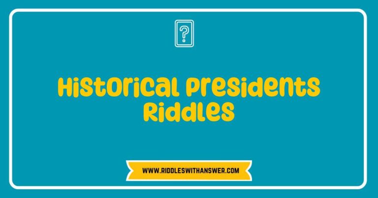 Engaging image featuring a collection of historical presidents riddles, highlighting iconic figures like Abraham Lincoln and George Washington. The visual showcases colorful illustrations of each president alongside thought-provoking riddles that challenge viewers' knowledge of U.S. history. Perfect for trivia enthusiasts and educators, this image emphasizes the fun and