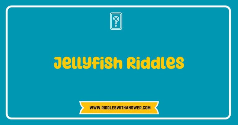 Colorful jellyfish swimming gracefully in the ocean, surrounded by bubbles and marine life, with a playful riddle overlay: 'What swims without fins and glows in the dark? A jellyfish, a riddle from the sea!' This image captures the beauty of jellyfish while engaging viewers with