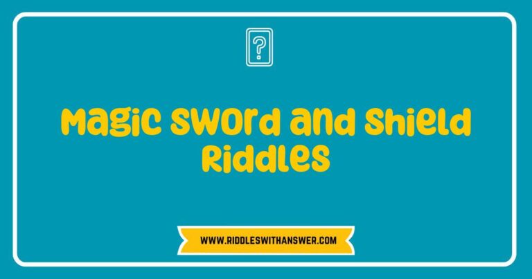 An enchanting illustration of a magic sword and shield, surrounded by ancient scrolls featuring riddles about legendary heroes and mythical quests. This image captures the essence of 'Magic Sword and Shield Riddles,' showcasing intricate designs on the sword and shield, symbolizing courage and wisdom in solving riddles for