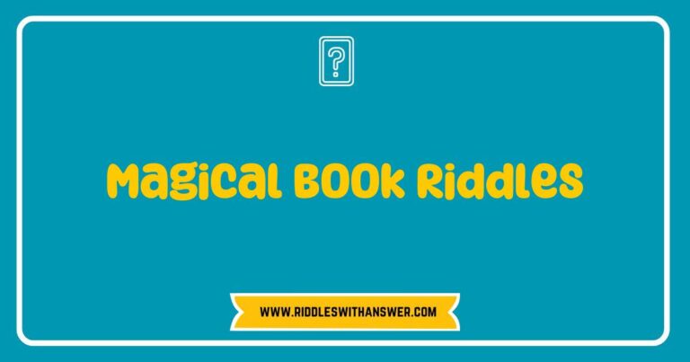An enchanting scene featuring a collection of magical book riddles, showcasing an open ancient book with glowing pages. The image highlights whimsical illustrations of mystical creatures and puzzling riddles like 'What has keys but can't open locks?' and 'I speak without a mouth. What am I?' Perfect for those