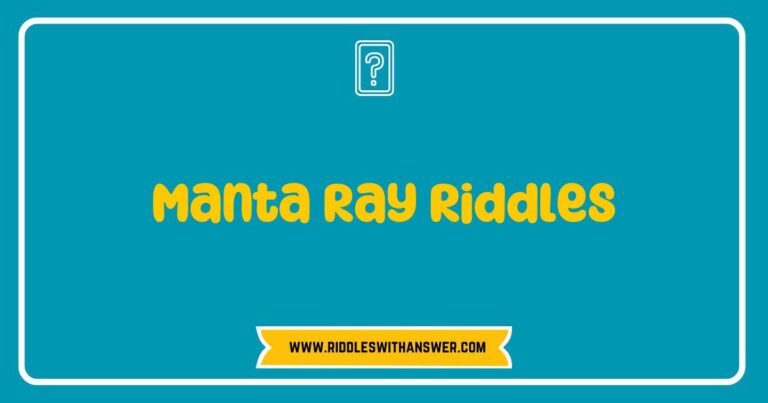 An illustration of a graceful manta ray gliding through the ocean blue, surrounded by colorful coral reefs. The image captures the essence of 'Manta Ray Riddles,' featuring playful text bubbles with riddles such as 'What has wings but cannot fly?' and 'I glide through water with grace