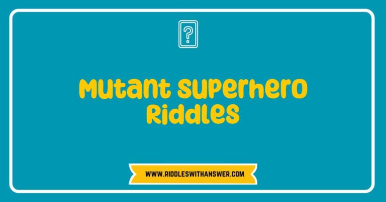 Colorful illustration of a mutant superhero pondering a series of riddles, featuring thought bubbles with intriguing questions like 'What has the power to fly but never leaves the ground?' and 'I can be cracked, made, told, and played—what am I?' This image captures the fun and creativity
