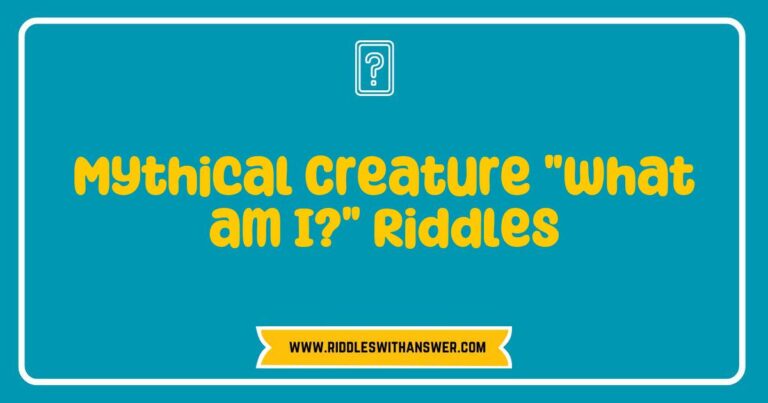 Colorful illustration of a mythical creature surrounded by whimsical elements, depicting the theme of 'What am I?' riddles. The image features a dragon with shimmering scales, a unicorn with a sparkling horn, and a phoenix with vibrant feathers, inviting viewers to solve enchanting riddles about these magical beings.