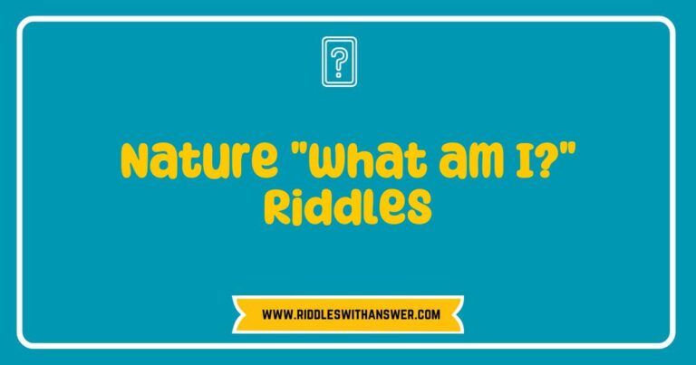 Nature 'What am I?' riddles featuring colorful illustrations of trees, flowers, and animals, inviting viewers to guess the answers while engaging with the beauty of the natural world. Perfect for nature lovers and puzzle enthusiasts, this image showcases playful riddles that challenge the mind and celebrate biodiversity.