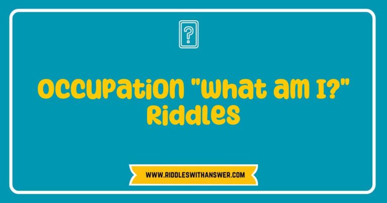 Alt text: A colorful illustration depicting various 'What am I?' riddles related to occupations, featuring clues like 'I build houses, but I am not a carpenter' and 'I help you stay healthy, but I am not a doctor.' This image showcases a creative collection of engaging riddles