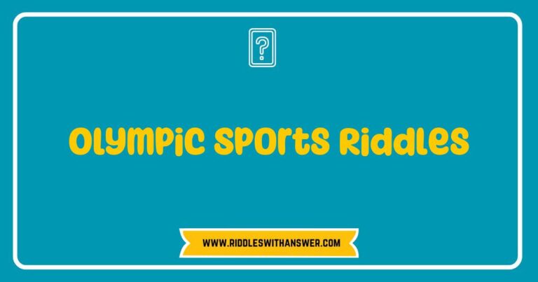 Engaging Olympic Sports Riddles featuring colorful illustrations of athletes in action, including a swimmer, gymnast, and runner, alongside thought-provoking clues like 'I race against time and splash through the waves, what am I?' and 'I flip through the air, soaring high with grace, what sport