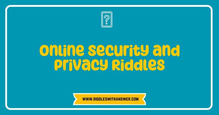Engaging image of 'Online Security and Privacy Riddles' featuring thought-provoking questions about data protection, encryption, and safe internet practices. The illustration highlights riddles that challenge viewers to think critically about password safety, identity theft prevention, and digital privacy, promoting awareness of online security measures.