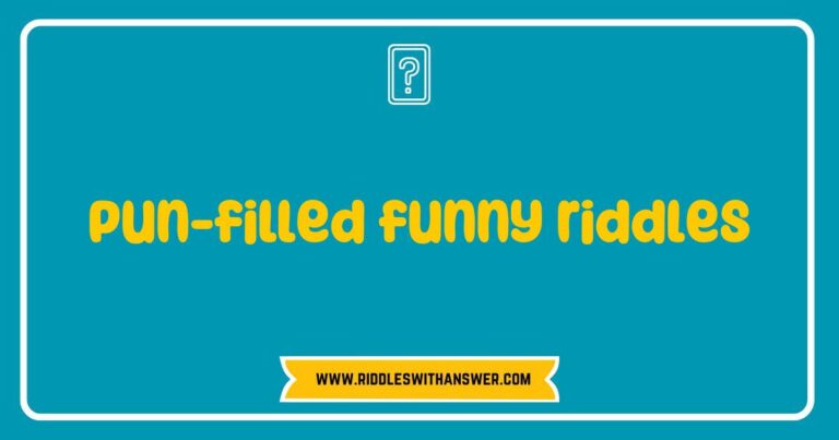 Colorful illustration of pun-filled funny riddles, featuring playful characters and whimsical typography. The image showcases popular riddles like 'What has keys but can't open locks?' and 'Why did the scarecrow win an award?' highlighting the joy of humor and wordplay. Perfect for anyone looking to brighten