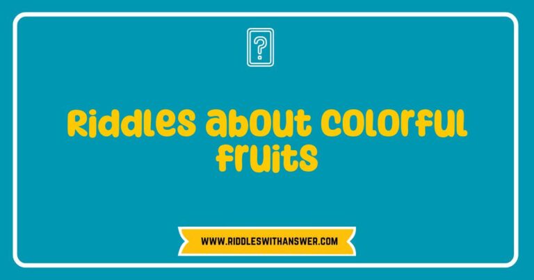 Colorful fruits riddle image featuring vibrant illustrations of an apple, banana, and orange, with playful text overlay that reads: 'What fruit is always sad? A blue-berry!' and 'What fruit can you never keep to yourself? A pear!' This engaging visual showcases the joy of solving