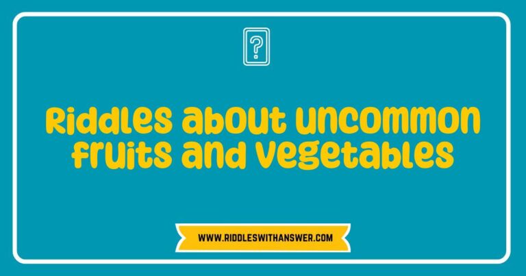 Colorful illustration of uncommon fruits and vegetables, featuring a vibrant dragon fruit, a quirky Romanesco broccoli, and a unique purple carrot, surrounded by playful riddles like 'What fruit is spiky on the outside but sweet on the inside?' showcasing the fun and mystery of riddles about uncommon fruits