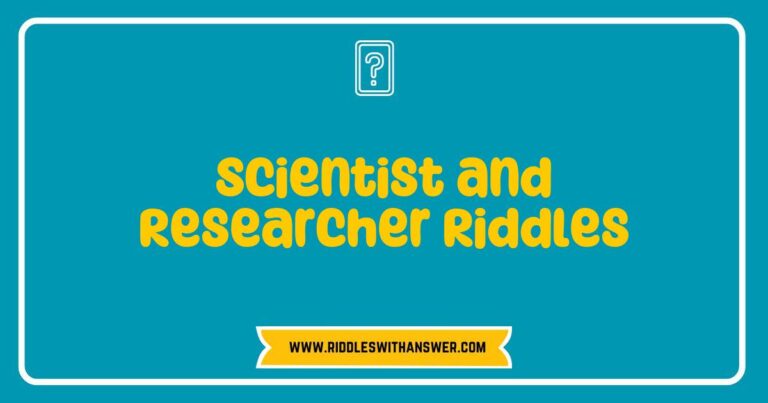 Engaging image of a scientist pondering over a chalkboard filled with clever riddles related to research and discovery, showcasing various 'Scientist and Researcher Riddles' like 'What has keys but can’t open locks?' and 'I speak without a mouth and hear without ears. What am