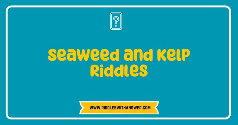 Playful illustration of seaweed and kelp riddles featuring vibrant marine life, showcasing colorful seaweed plants and swirling kelp forests. The image captures the essence of ocean exploration with riddles about seaweed's role in ecosystems and the benefits of kelp. Ideal for engaging young learners interested in