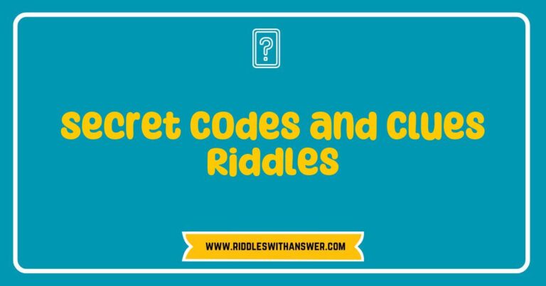 An intriguing illustration of secret codes and clues riddles, featuring a magnifying glass, cryptic symbols, and a notepad filled with various riddles. This image captures the essence of mystery and problem-solving, showcasing popular riddles like 'What has keys but can't open locks?' and 'I