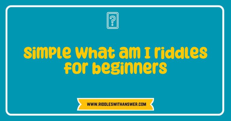 Colorful graphic featuring a collection of simple 'what am I' riddles for beginners, showcasing engaging and easy riddles like 'I have keys but open no locks, what am I?' and 'I speak without a mouth and hear without ears, what am I?' Ideal for kids and families