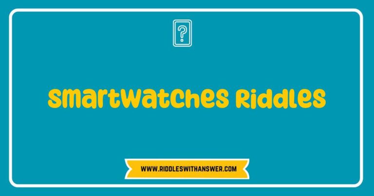 Close-up of a stylish smartwatch displaying a riddle about time management, surrounded by colorful riddle cards. The image illustrates the concept of 'Smartwatches Riddles,' featuring thought-provoking puzzles that challenge users to think about digital timekeeping and technology. Perfect for enthusiasts seeking engaging ways to explore
