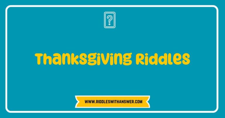 Colorful Thanksgiving riddle illustration featuring playful characters and festive autumn decorations, showcasing popular Thanksgiving riddles like 'What key opens a turkey?' and 'Why did the turkey cross the road?' Perfect for engaging family and friends during holiday gatherings and enhancing Thanksgiving trivia games.