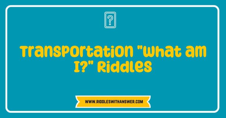 Alt text: A colorful collage of transportation-themed 'What am I?' riddles, featuring illustrations of a bicycle, airplane, train, and car. Each riddle hints at the unique characteristics of these vehicles, encouraging engagement and learning about various modes of transport in a fun, interactive way.