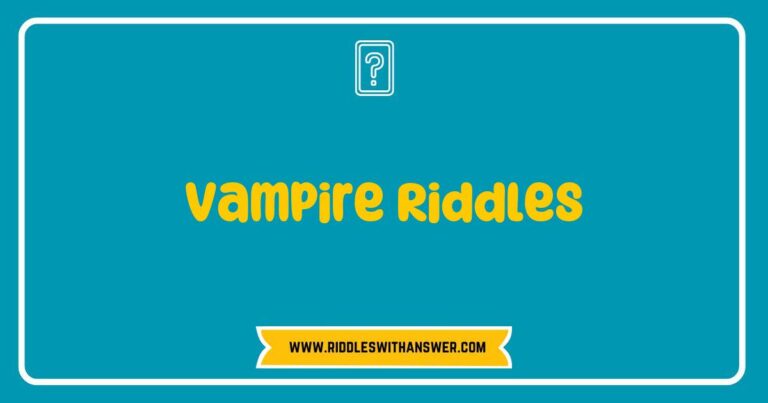 Illustration of a mysterious vampire character surrounded by eerie shadows, featuring a collection of intriguing vampire riddles such as 'What type of dog does a vampire have?' and 'What is a vampire's favorite fruit?' This image captures the essence of vampire lore and engages viewers with its captivating design, perfect