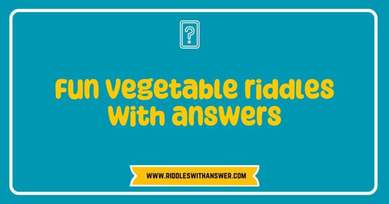 Colorful illustration of fun vegetable riddles featuring a carrot, broccoli, and a tomato, with playful text displaying clever riddles and their answers. Perfect for kids and families, these engaging vegetable riddles stimulate creativity and learning while promoting healthy eating habits.