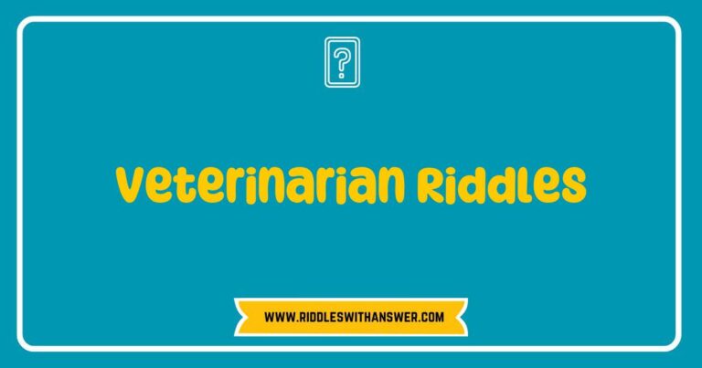 Fun veterinarian riddles for animal lovers: An engaging image featuring a cartoon veterinarian with a stethoscope, surrounded by playful pets like dogs and cats, showcasing popular riddles such as 'What do you call a dog that can do magic? A labracadabrador!' and 'Why did