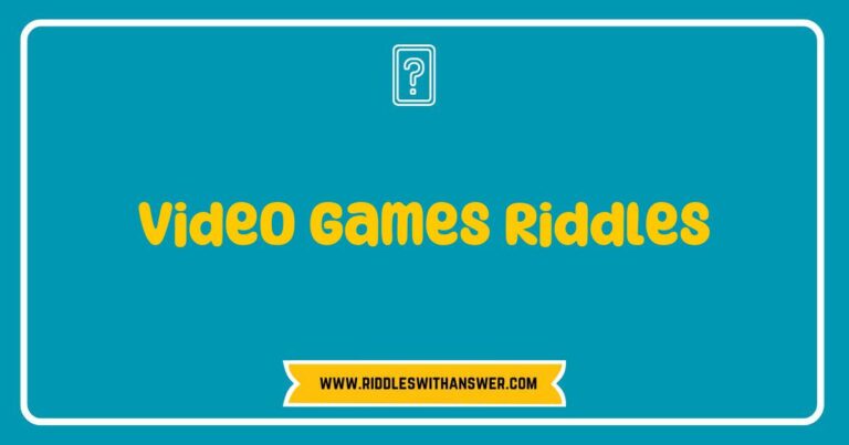 Engaging collage of fun video games riddles with colorful graphics including iconic game characters, controllers, and puzzle elements. This image showcases popular riddles like 'What has keys but can't open locks?' and 'I can be cracked, made, told, and played. What am I?' highlighting the