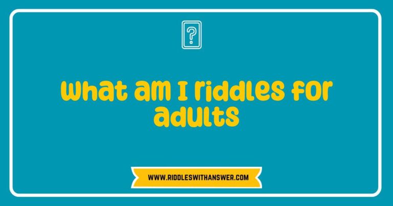 Engaging image of a thought-provoking 'What am I' riddle for adults, featuring a mysterious object surrounded by question marks and playful graphics. The riddle presents clues that challenge critical thinking and spark creativity, ideal for social gatherings or brain-teaser enthusiasts. Perfect for those seeking fun and stimulating