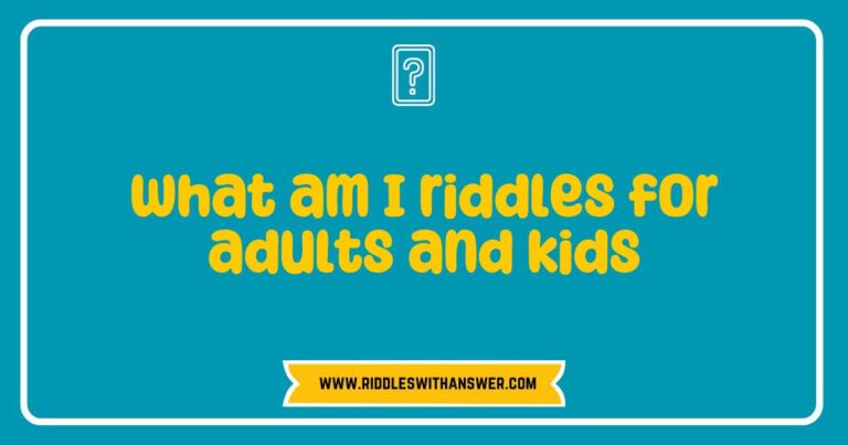 Engaging image featuring a collection of 'What am I' riddles for adults and kids, showcasing colorful illustrations of various objects and animals alongside intriguing question prompts. Ideal for family game nights and educational activities, this visual captures the fun and challenge of solving riddles, perfect for both young minds and